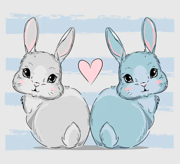 Couple lapin mignon dessine main